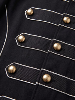 Military band jacket – Black, button and piping close-up | XoKool