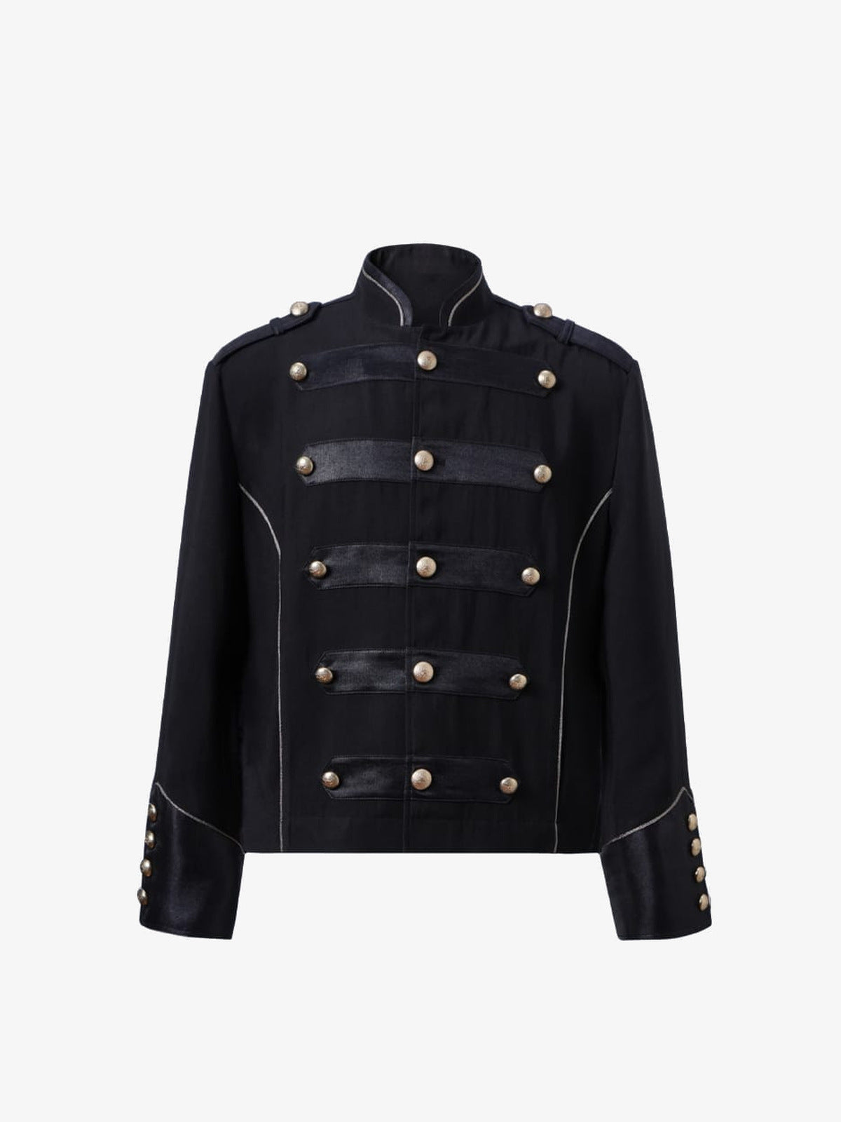 Military Band Jacket with Gold Buttons – Black, front view | XoKool