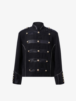 Military Band Jacket with Gold Buttons – Black, front view | XoKool