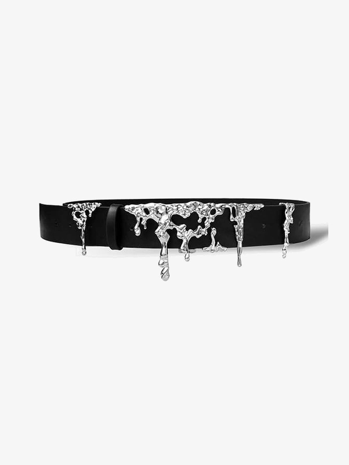Molten Drip Metal Plate Faux Leather Belt – front view | XoKool