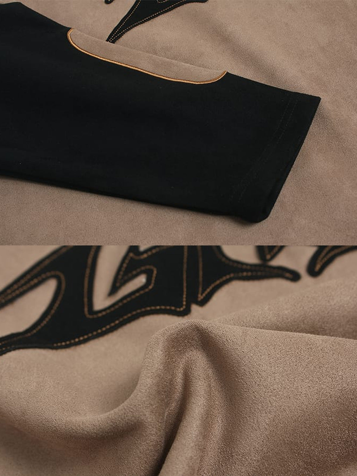 Moto long sleeve shirt – Black cuff and appliqué close-up | XoKool