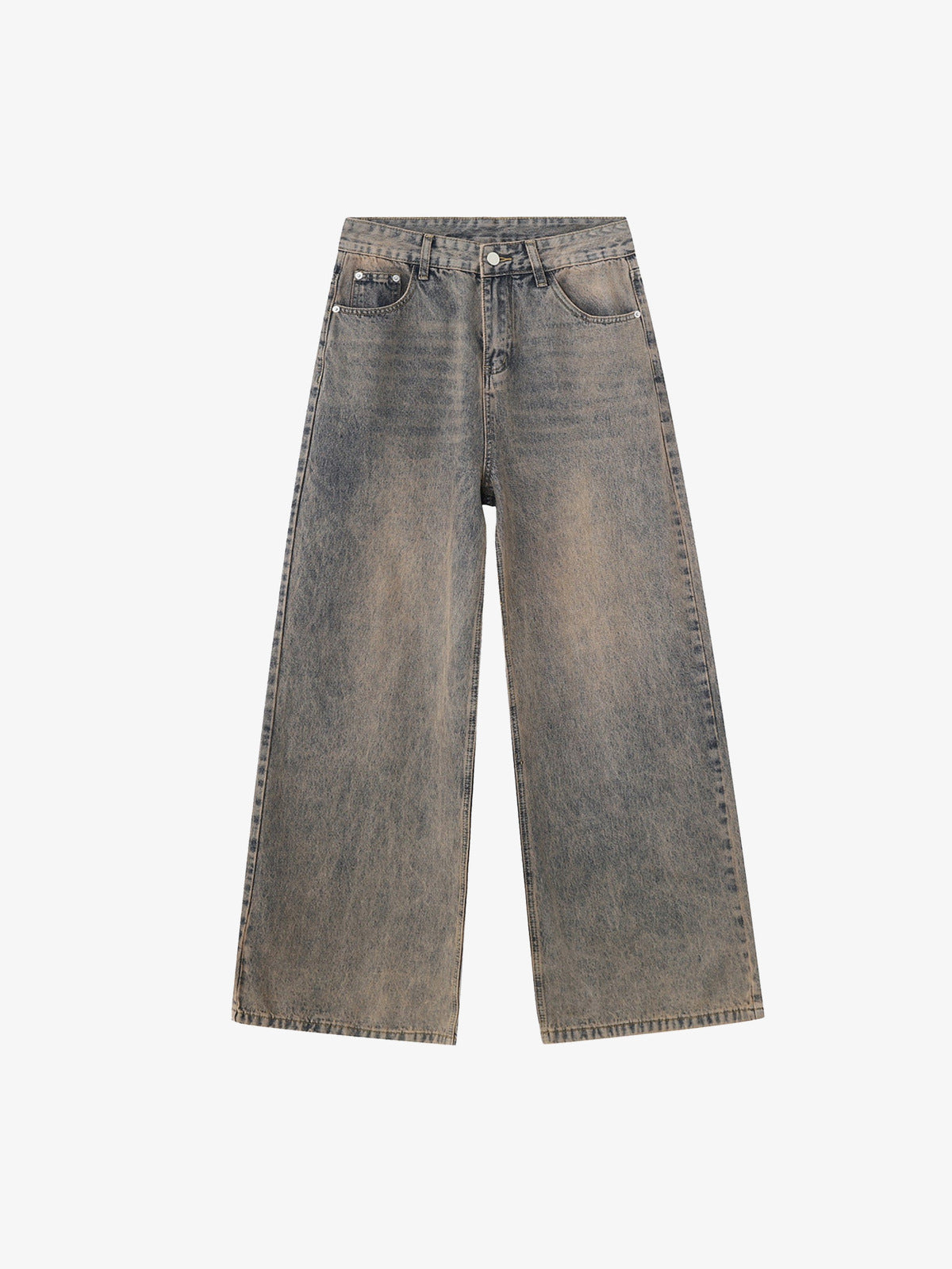 Mud Wash Wide Leg Jeans in Tinted Brown – front flat | XoKool