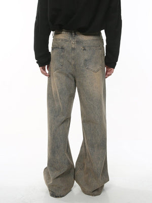 Mud Wash Wide Leg Jeans in Tinted Brown – on model, back | XoKool