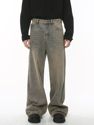 Mud Wash Wide Leg Jeans in Tinted Brown – on model, front | XoKool