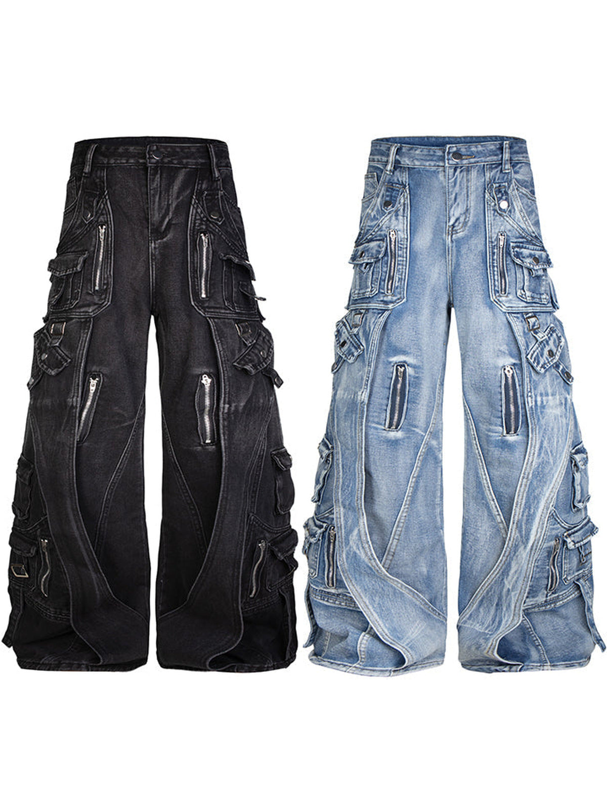 Wide leg cargo jeans – Both colours, front flat | XoKool