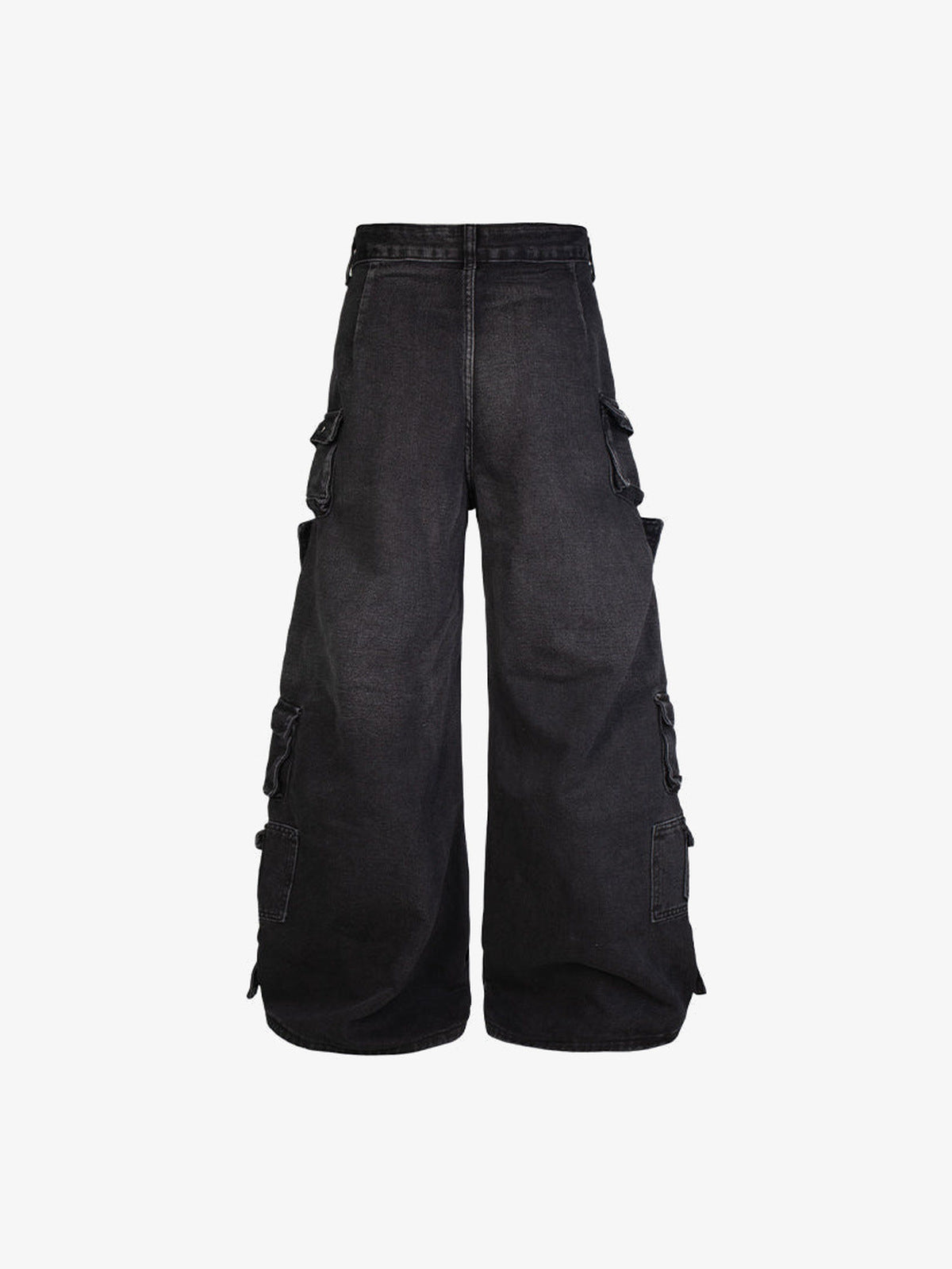 Wide leg cargo jeans – Washed Black, back flat | XoKool