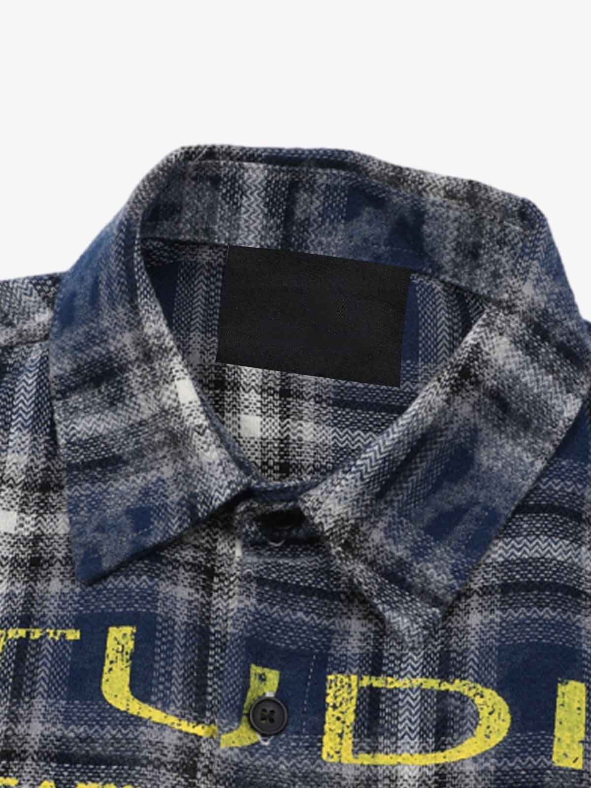 Navy flannel shirt – Navy Blue, inner collar close-up | XoKool