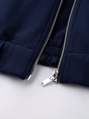 Marineblaue Trainingsjacke – Nahaufnahme Saum und Reißverschluss | XoKool