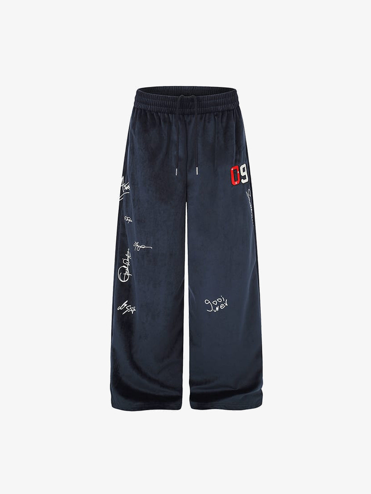 Navy Samt Wide Leg Jogginghose mit 09 Patch – Navy, Vorderansicht | XoKool