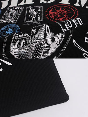 Waffel-Longsleeve New York – Schwarz, Print und Bündchen im Detail | XoKool