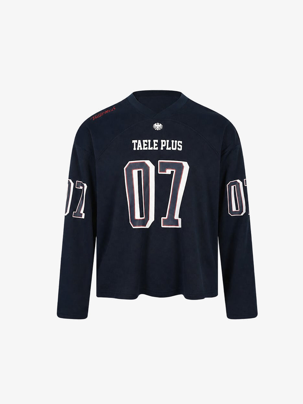 Nummer 07 Longsleeve Trikot mit V-Ausschnitt – Navy, Vorderansicht | XoKool