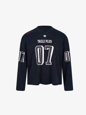 Nummer 07 Longsleeve Trikot mit V-Ausschnitt – Navy, Vorderansicht | XoKool