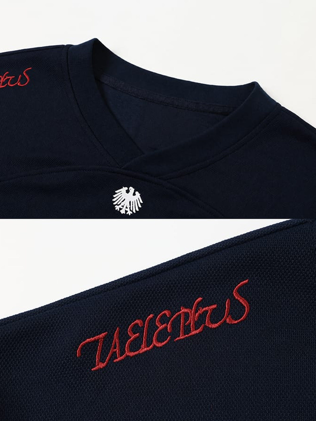 Trikot Nummer 07 – Navy, Emblem am Ausschnitt und Stickerei im Detail | XoKool