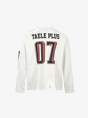 Nummer 07 Longsleeve Trikot mit V-Ausschnitt – Weiß, Rückansicht | XoKool