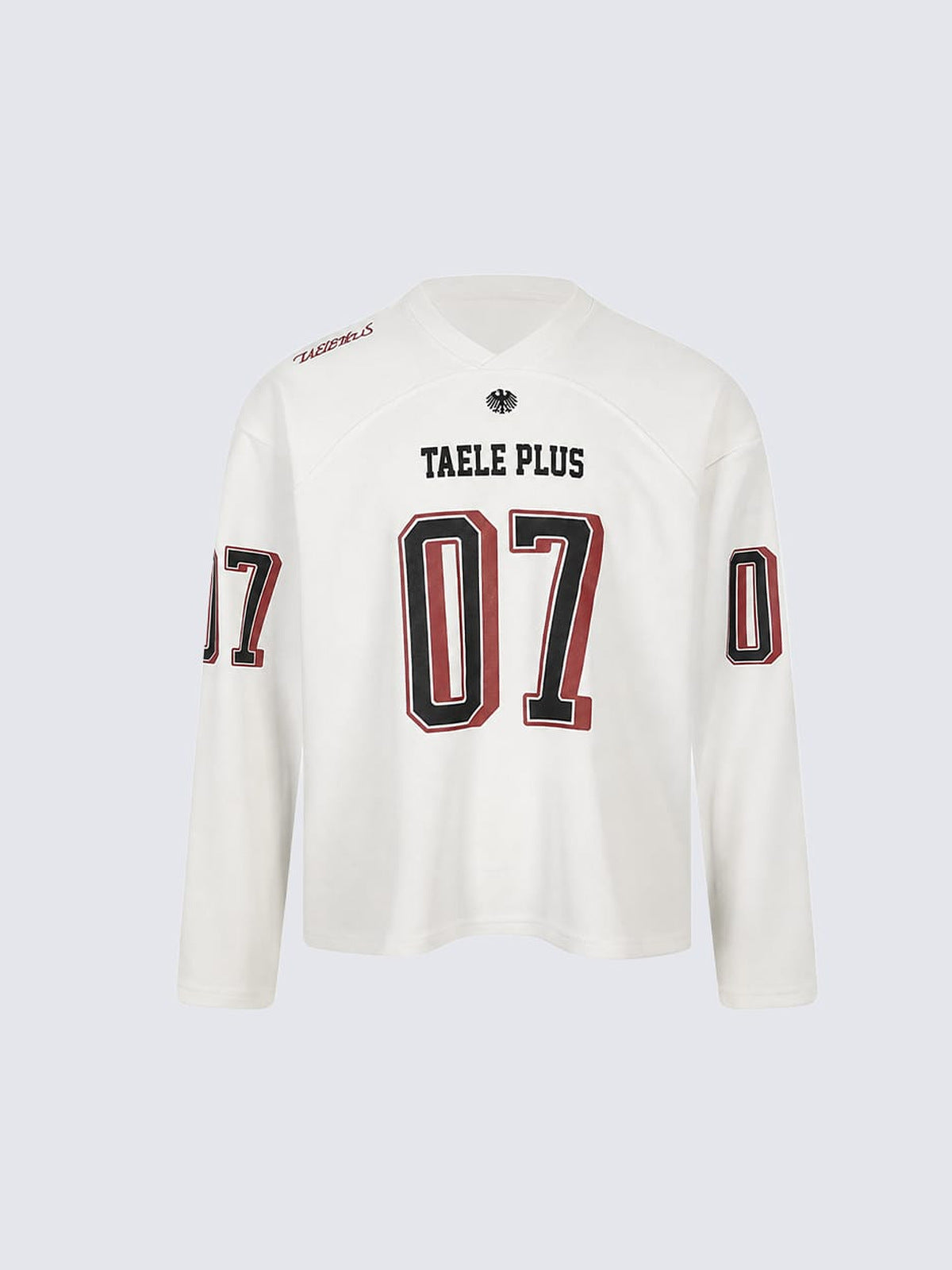 Nummer 07 Longsleeve Trikot mit V-Ausschnitt – Weiß, Vorderansicht | XoKool