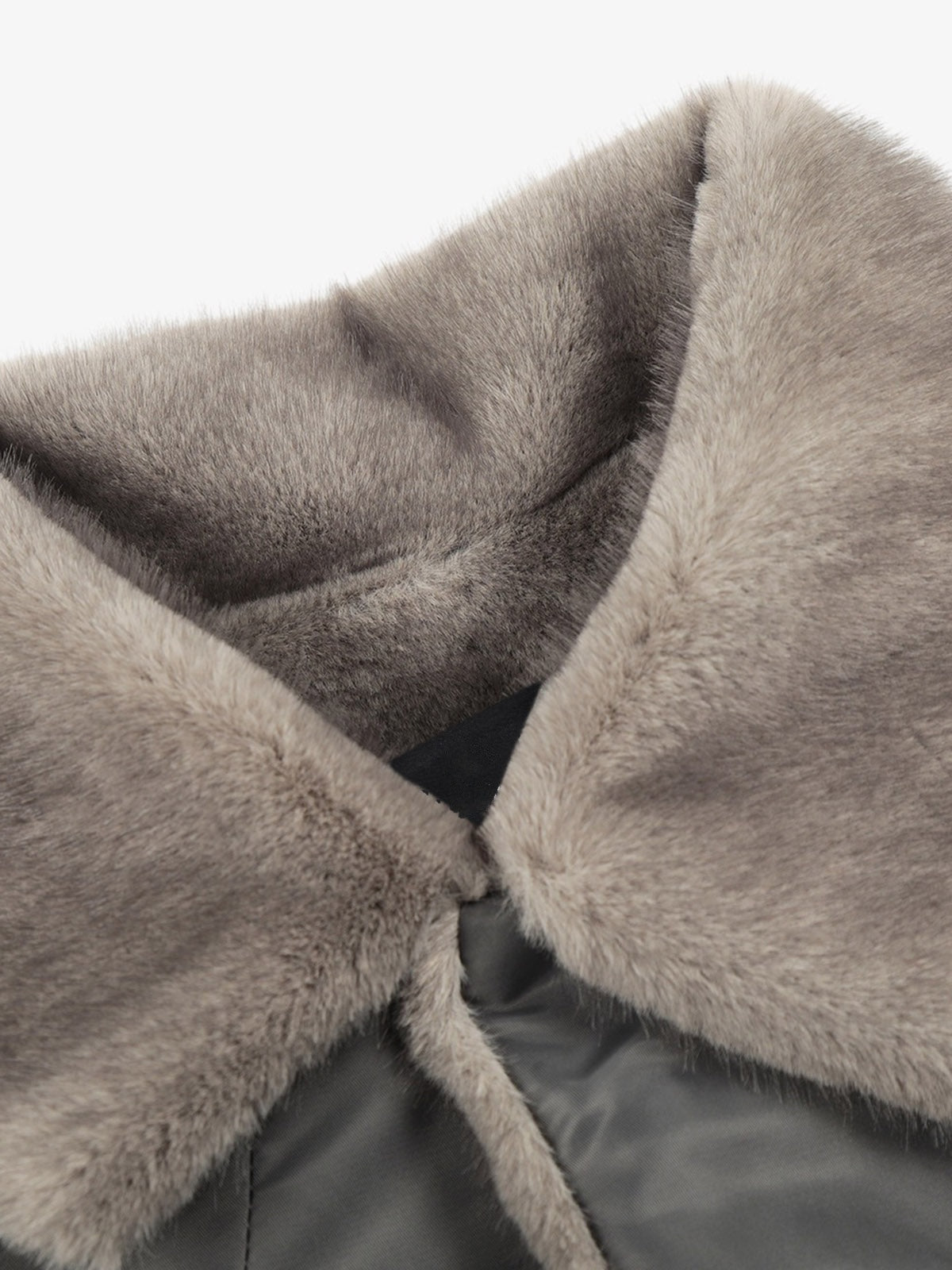 Nylon Bomber Jacket – Grey, fur collar and inner neck close-up | XoKool