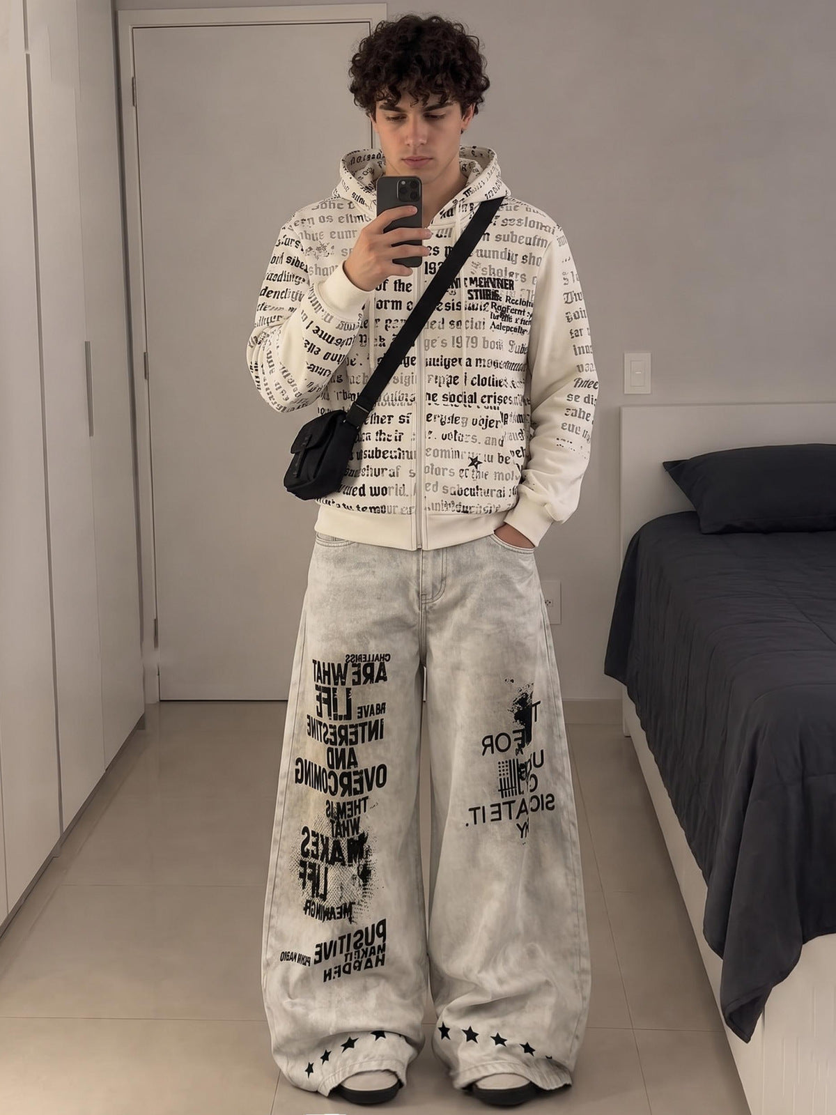 Offwhite Slogan Jeans – am Model, Spiegelfoto | XoKool