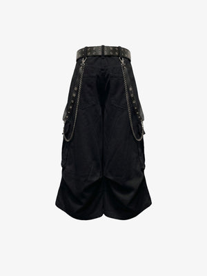 Cargoshorts mit Blitz-Print – Schwarze Version, Rückseite flach | XoKool