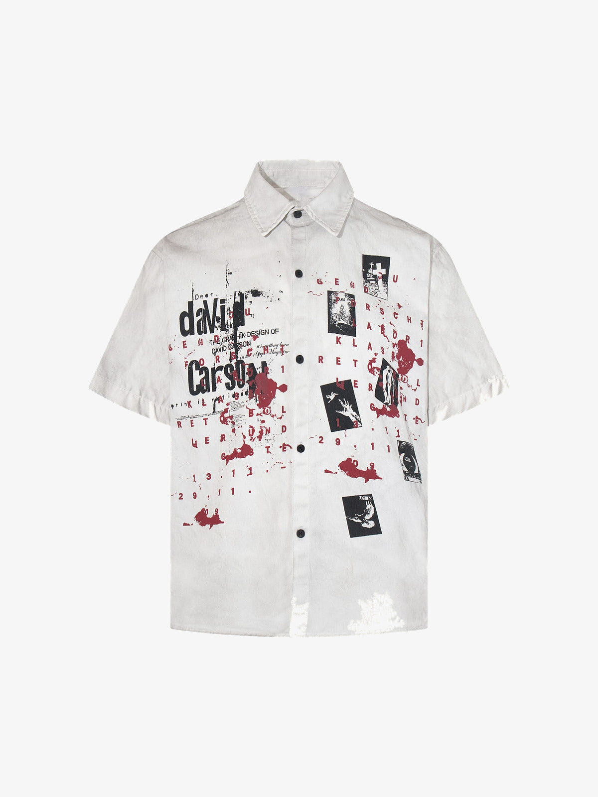 Offwhite Button-Up-Hemd mit Collage-Print – Offwhite, Vorderansicht flach | XoKool