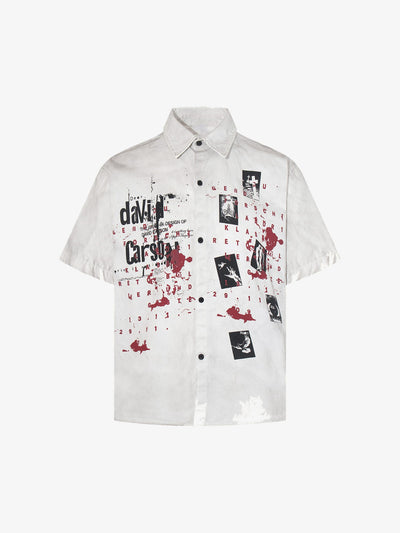 Camisa de botones estampada blanco roto con collage