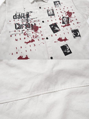 Offwhite Button-Up-Hemd mit Collage-Print – Print und Saum im Detail | XoKool