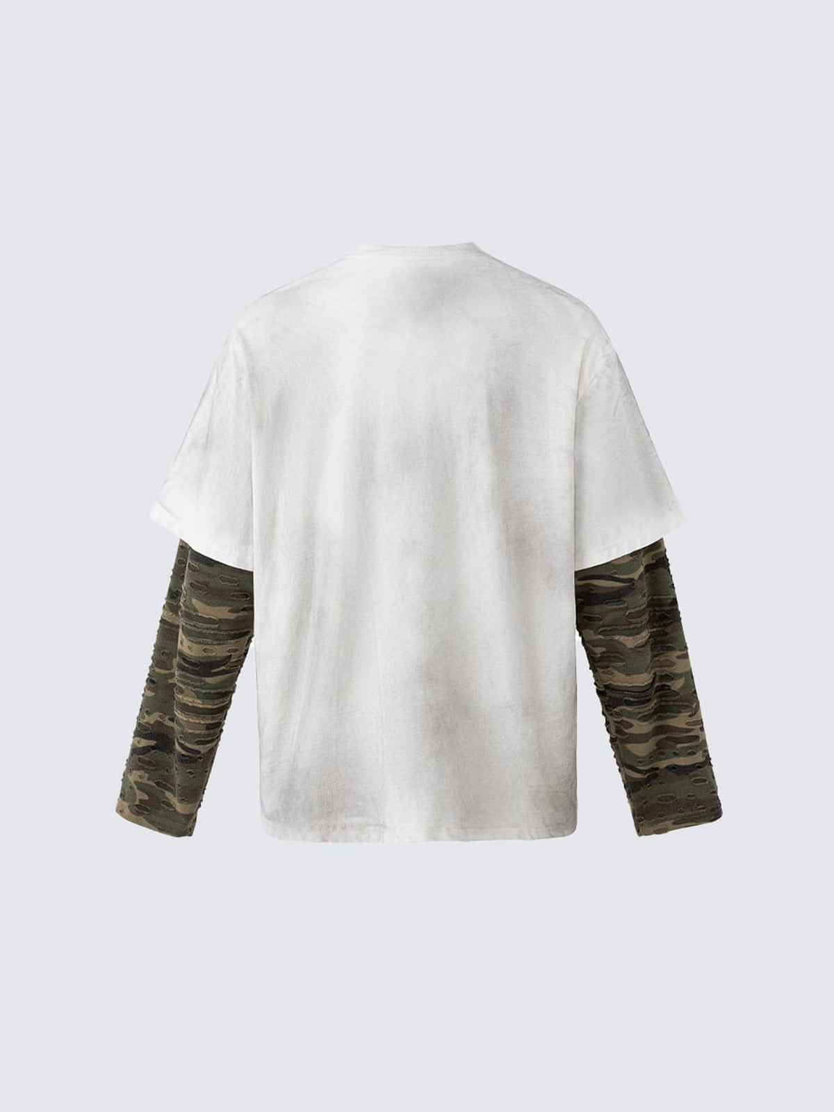 Offwhite Layered T-Shirt mit Distressed Camo-Ärmeln – Rückansicht | XoKool