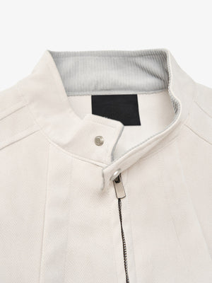 Off-White Stand Collar Zip Jacket – stand collar and snap close-up | XoKool