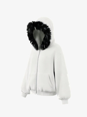 Zip Hoodie mit Fellkapuze – 3/4-Ansicht flach | XoKool