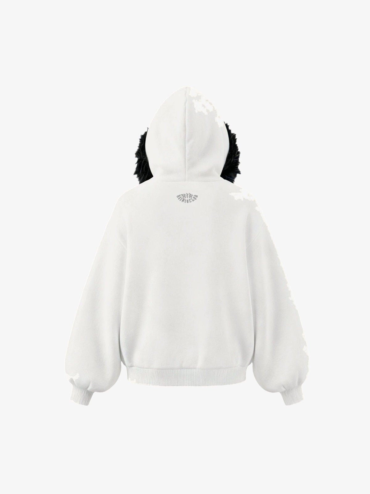 Off White Zip Hoodie mit schwarzer Fellkapuze – Rückansicht flach | XoKool