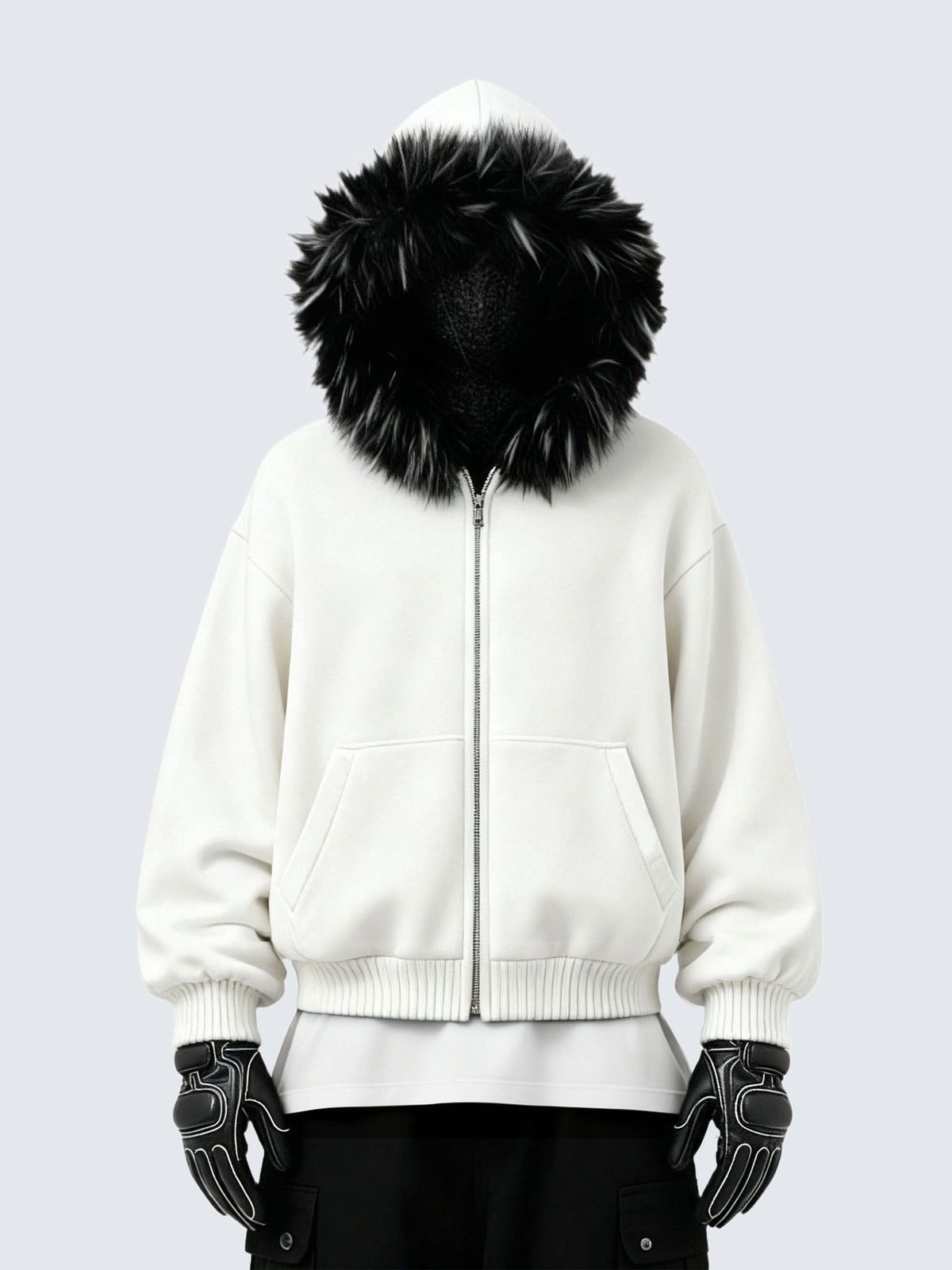 Zip Hoodie mit Fellkapuze – am Model, Vorderansicht | XoKool