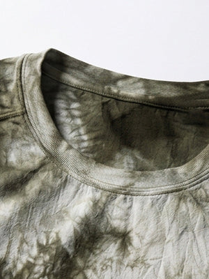 Olive Tie Dye Oversized Long Sleeve Tee – collar close-up | XoKool