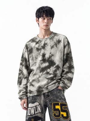 Olive Tie Dye Oversized Long Sleeve Tee – on model, front | XoKool