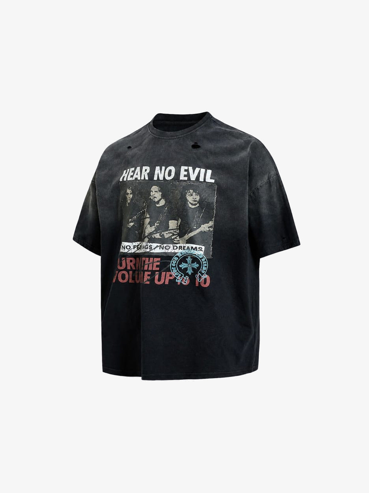 Ombre distressed tee – Black Ombre, angled front view | XoKool