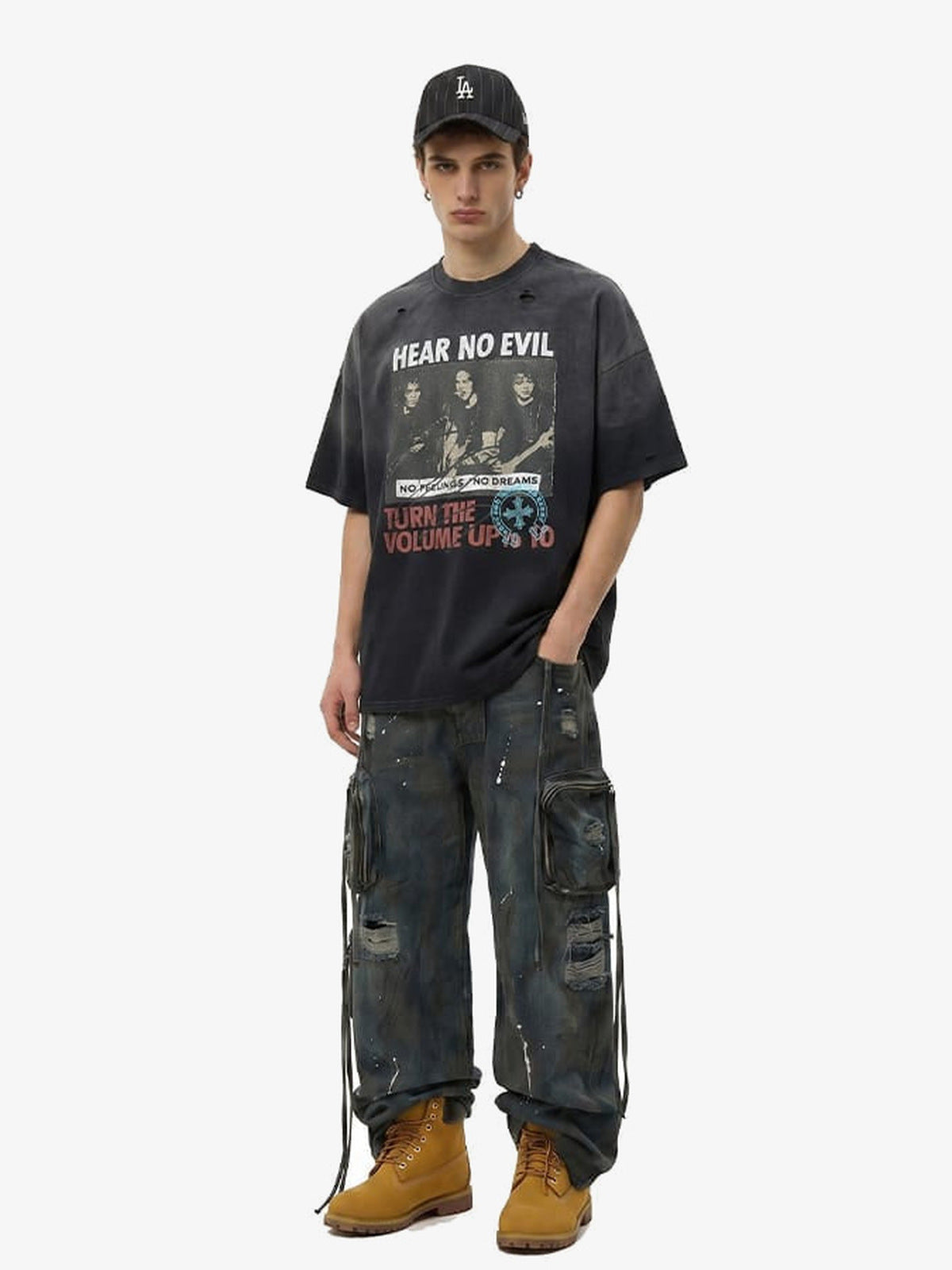 Ombre distressed tee – Black Ombre, on model full body | XoKool