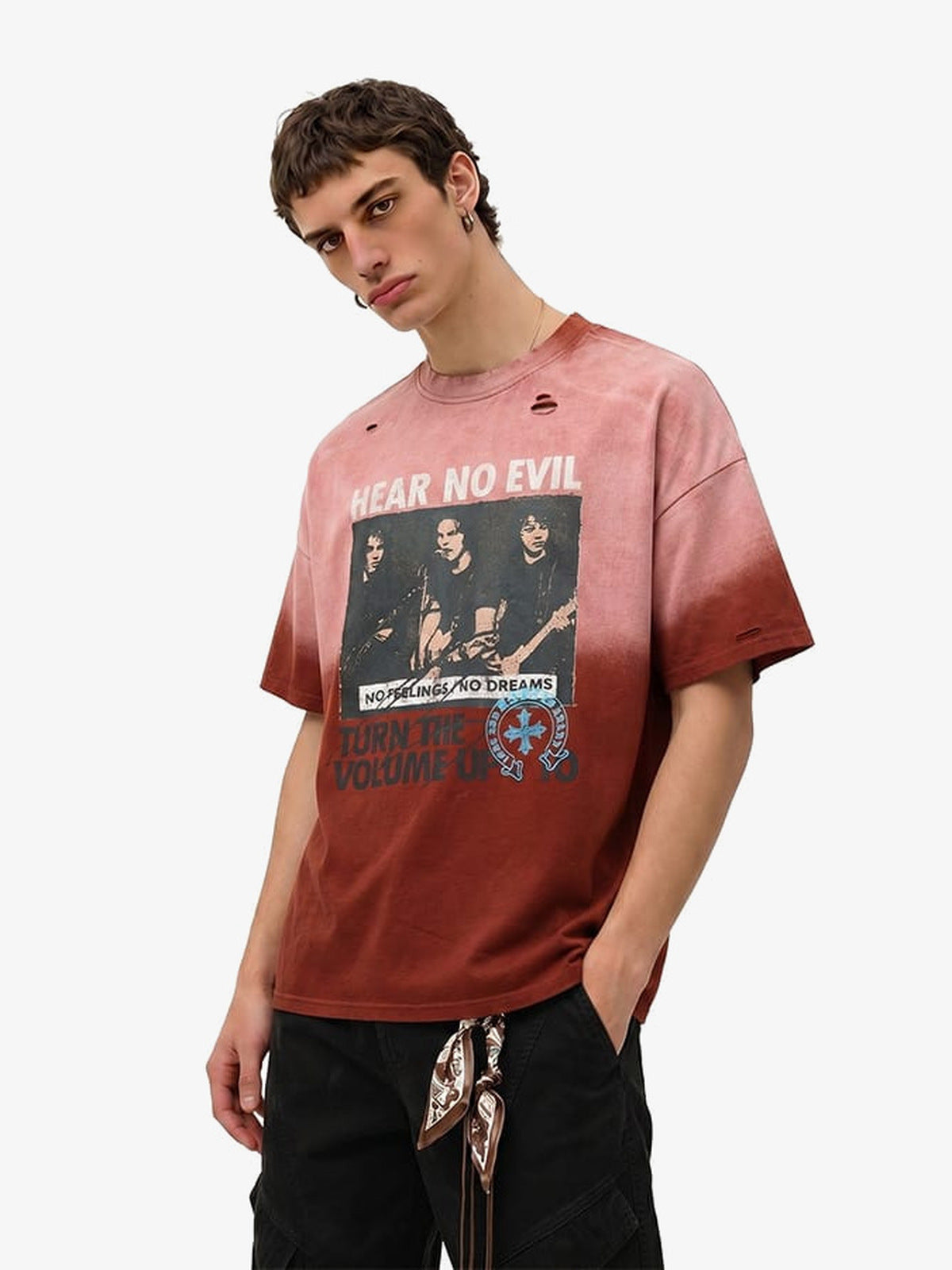 Ombre distressed tee – Red Ombre, on model | XoKool