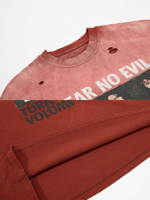 Ombre distressed tee – Red Ombre print and hem close-up | XoKool