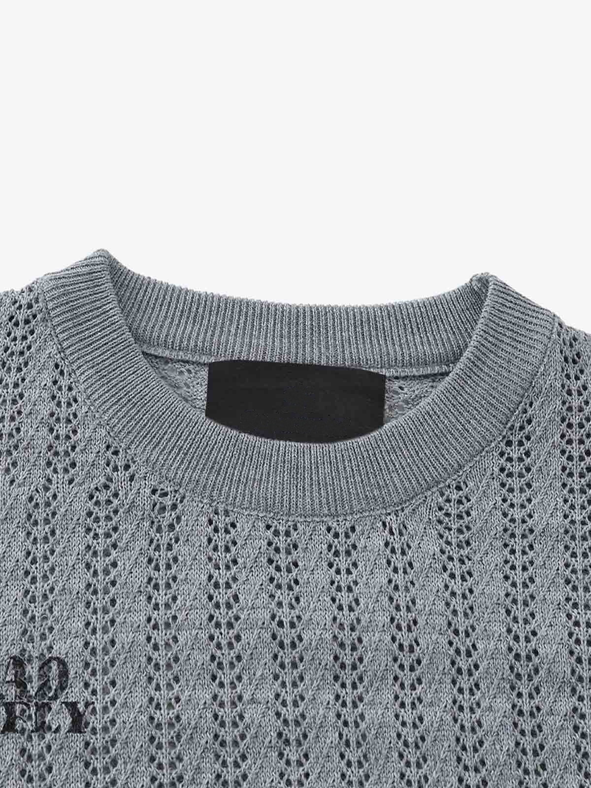 Open knit sweater – Gray, inner collar close-up | XoKool