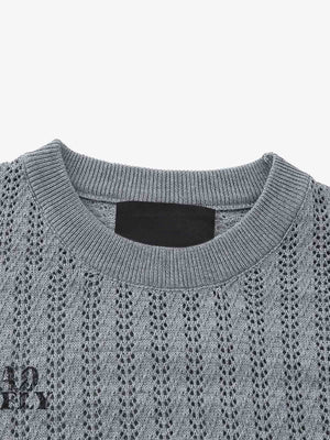 Open knit sweater – Gray, inner collar close-up | XoKool