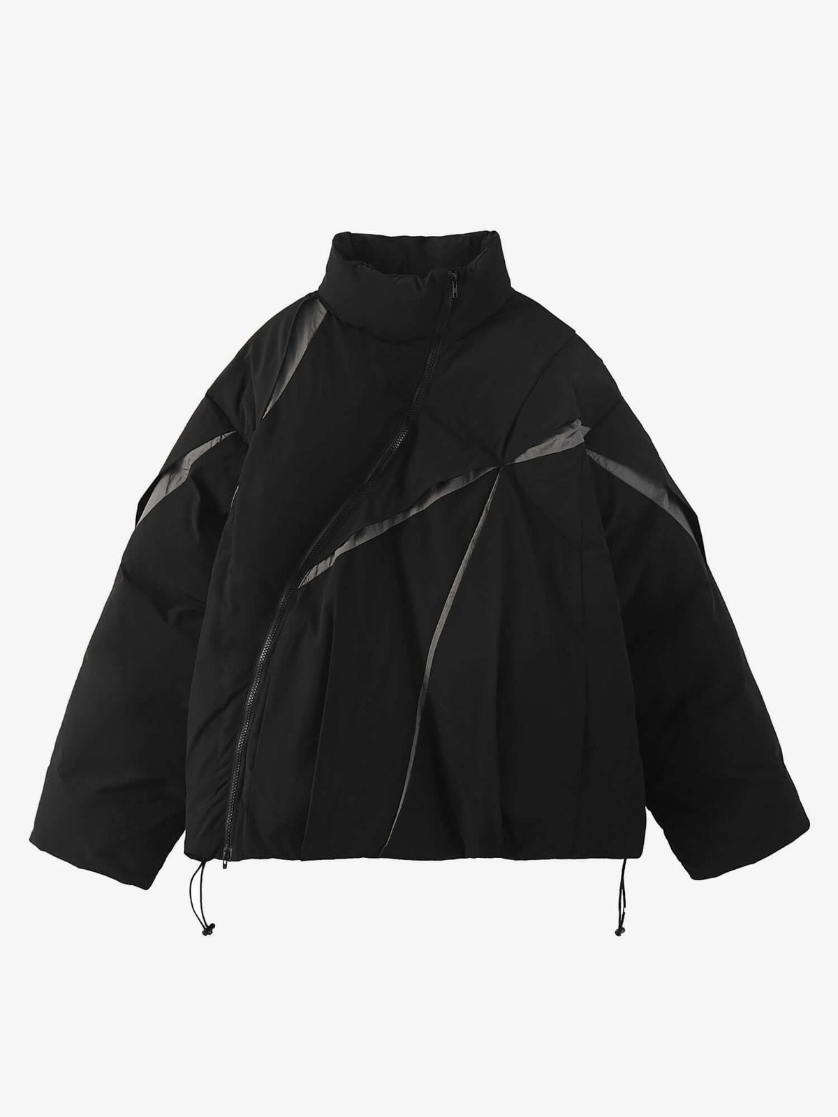 Black Cropped Puffer Jacket with Stand Collar – front flat | XoKool