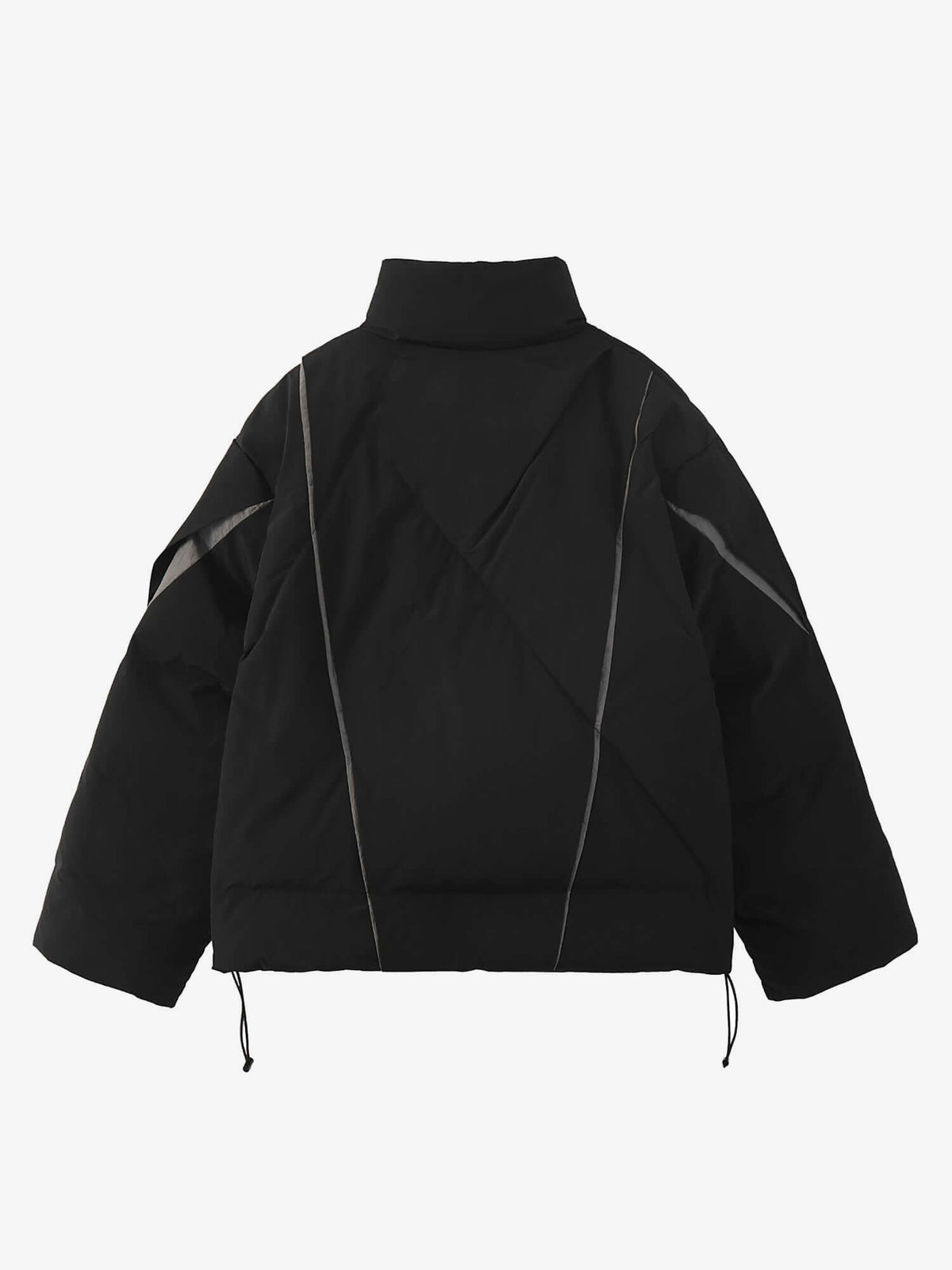 Black Cropped Puffer Jacket with Stand Collar – back flat | XoKool