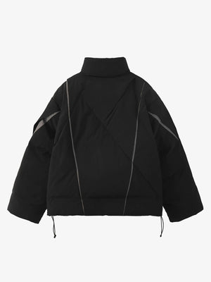 Chaqueta puffer corta negra con cuello alto – vista trasera plana | XoKool