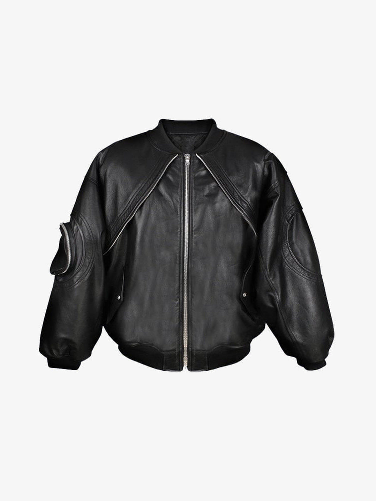Chaqueta bomber oversize negra de cuero sintético – Negro, vista frontal | XoKool