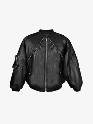 Chaqueta bomber oversize negra de cuero sintético – Negro, vista frontal | XoKool