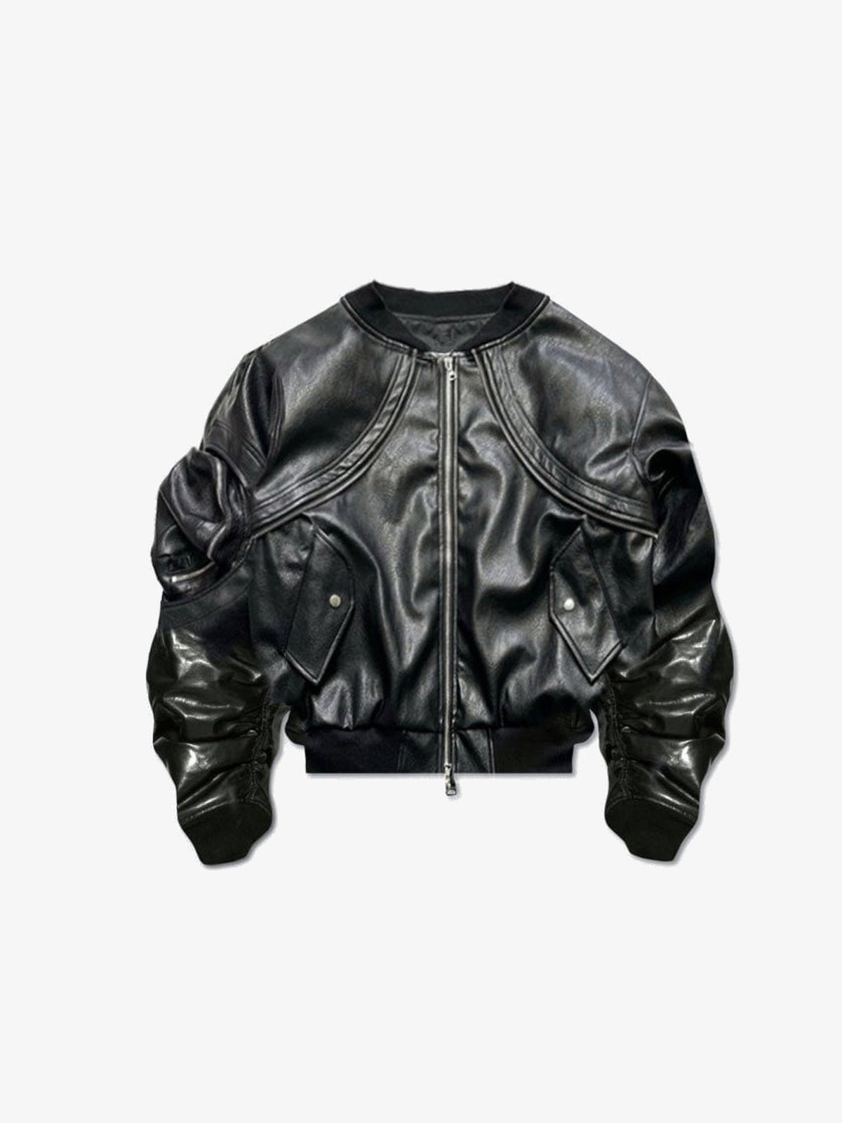 Oversized Bomberjacke in Schwarz aus Kunstleder – Schwarz, Vorderansicht | XoKool