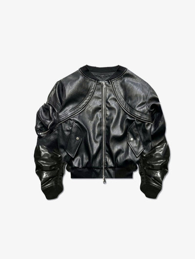 Oversized Black Faux Leather Bomber Jacket
