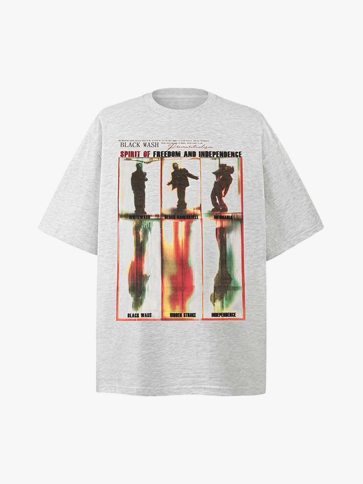 Glitch Collage Oversized Graphic Tee – Light Heather Grey, front view | XoKool