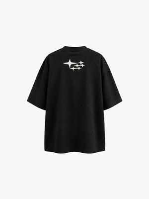 Blurred letter oversized tee – Black, back view | XoKool