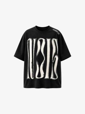 Oversized Blurred Letter Graphic Tee – Black, front view | XoKool