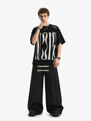 Oversized Blurred Letter Graphic Tee – Black, on model front | XoKool