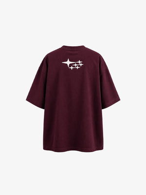 Blurred letter oversized tee – Burgundy, back view | XoKool